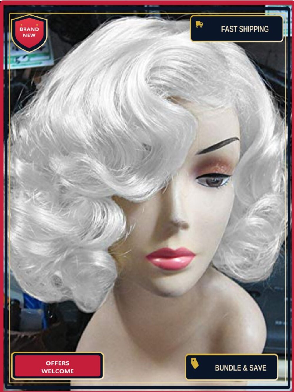 Heat Resistant Synthetic Short Curly Wig for Cosplay Party Costume